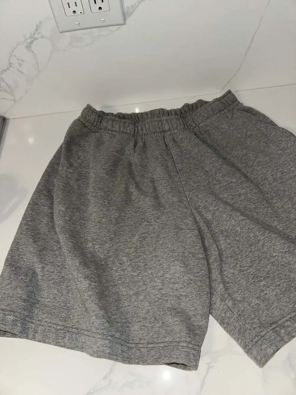 Nike Gray Fleece Athletic Shorts with White Swoosh Size Large